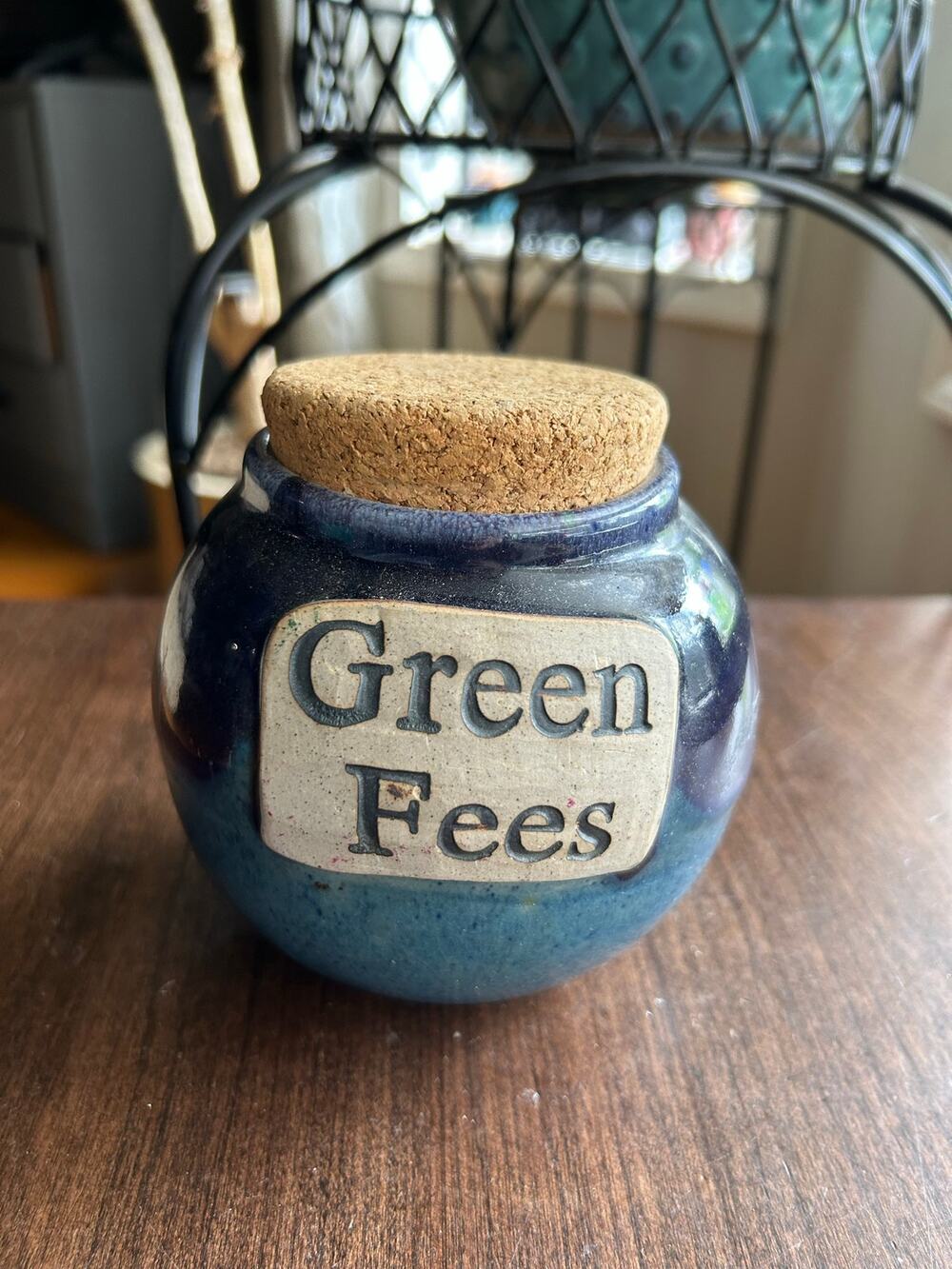 Handmade Green Fees Piggy Bank Canister Jar w Cork Lid Golf